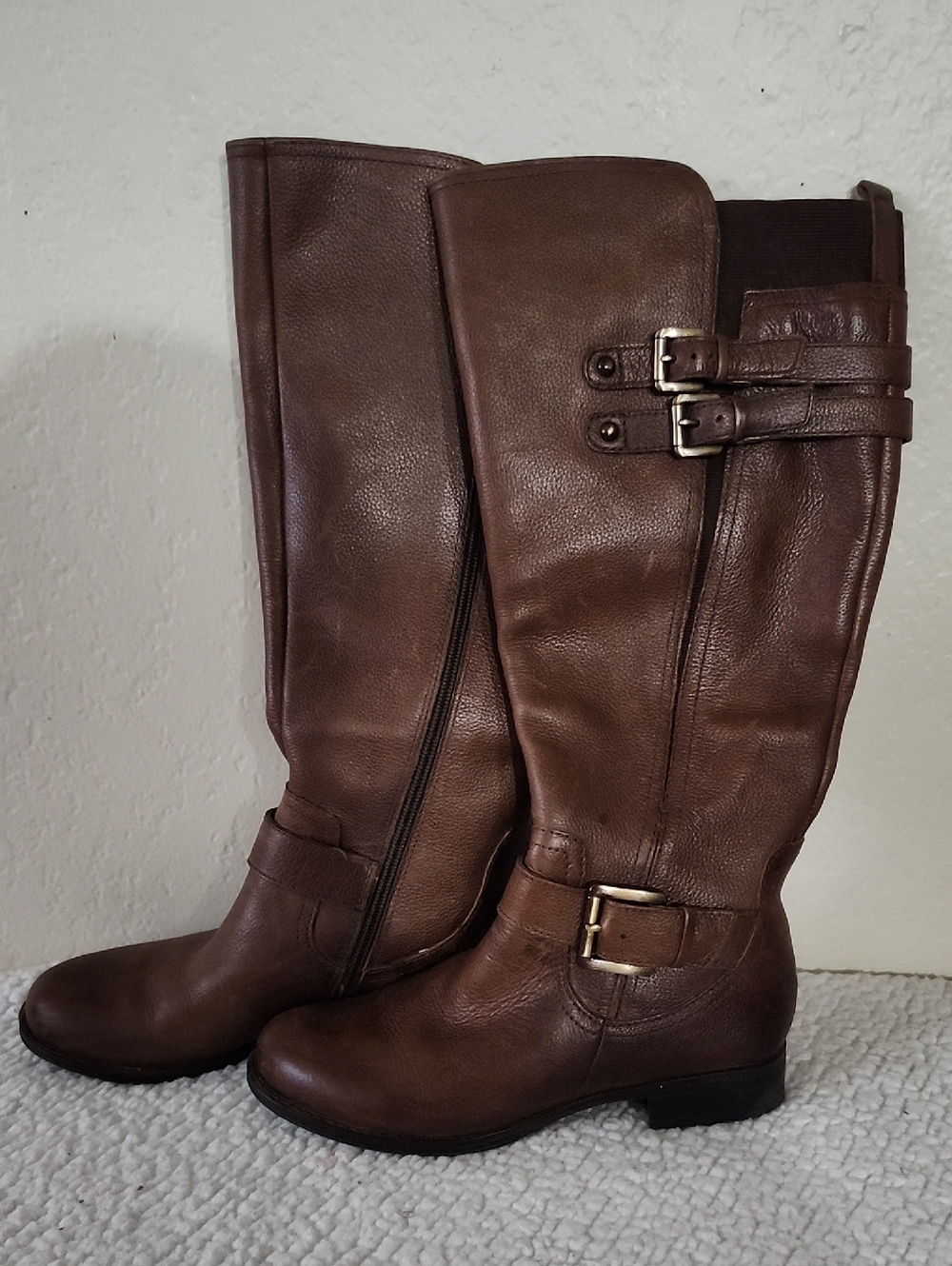 Naturalizer Brown Leather Block Heel Riding Boots Rounded Toe Sz 6.0 Or 6.5